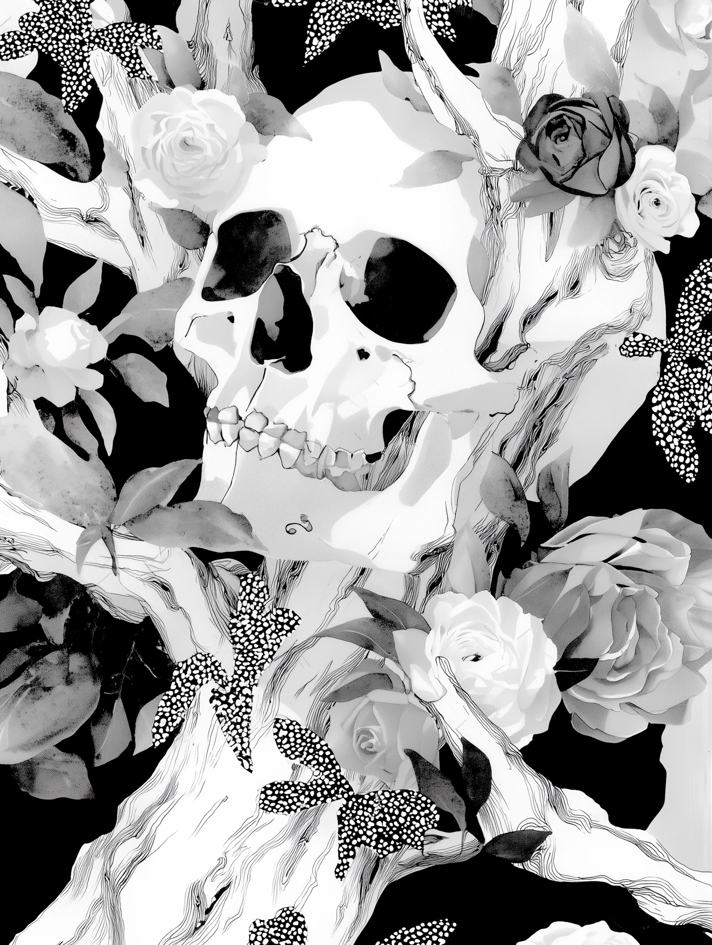 Free printable dead tree coloring page for adults featuring skull in a dead tree